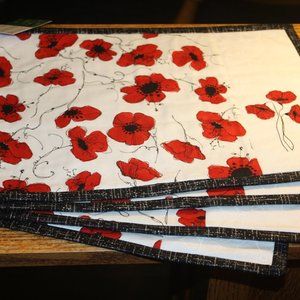 4 Handmade Poppy Applique Placemats Cotton